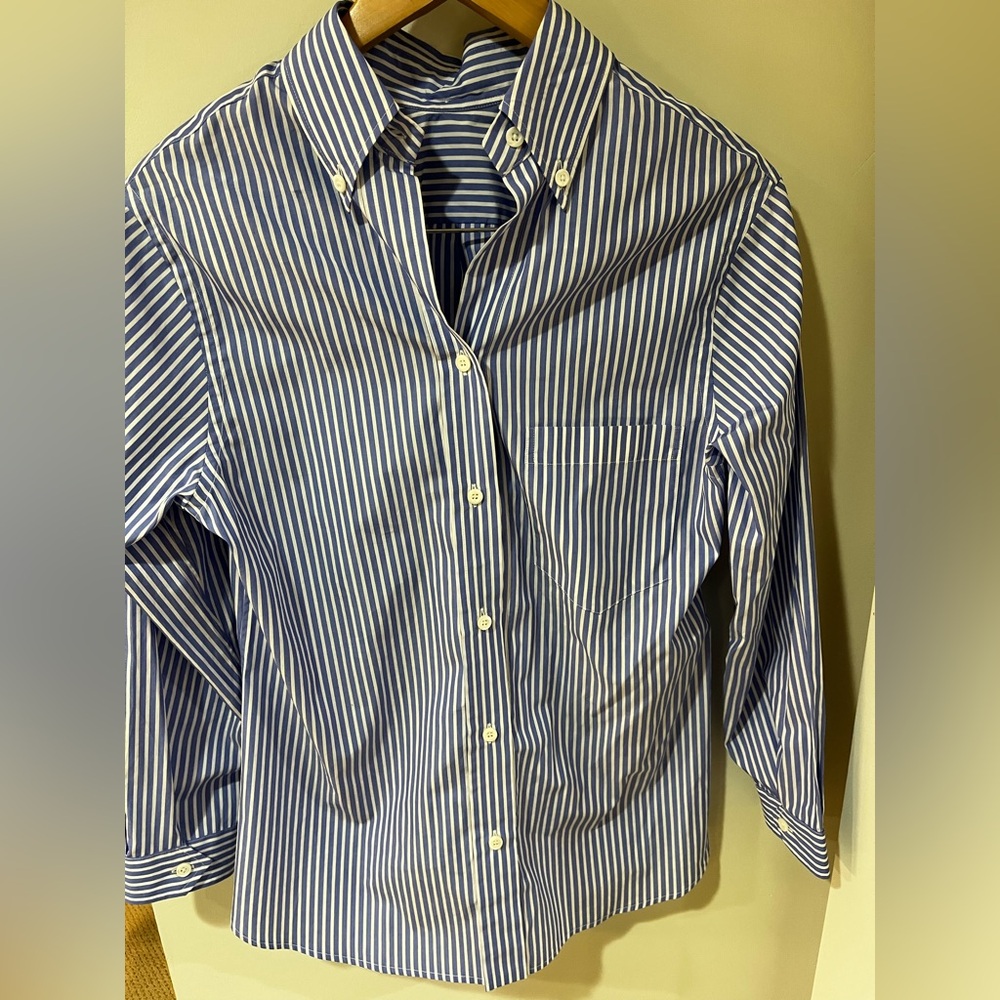 Prada Women Blue and White Striped Button Down Shirt. Size: IT 42, US 4-6